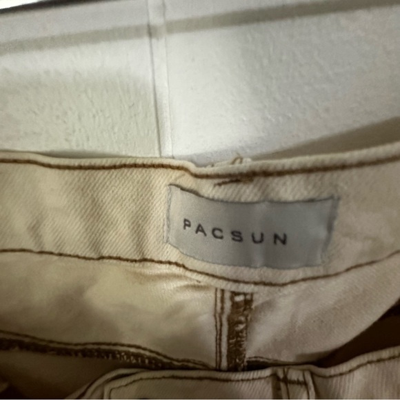 PacSun Cream Wide Leg Cargo Jeans - Picture 3 of 4